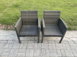 Fimous 2 Pcs High Back Rattan Outdoor Garden Furniture Arm Chair with Thick Seat Cushion in Dark Grey - thumbnail 4