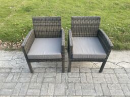Fimous 2 Pcs High Back Rattan Outdoor Garden Furniture Arm Chair with Thick Seat Cushion in Dark Grey