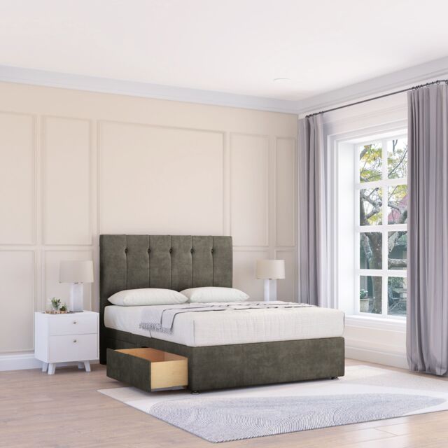 "Sloomy Highbury Divan Bed Base 4 Drawers & 54"" Floor Standing Headboard in Light Grey - Size: Small Double" - image 1