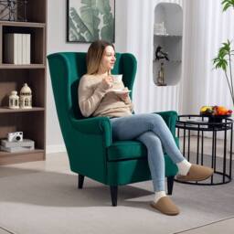 HOMCOM Wingback Chair, Modern Accent Chair for Living Room Bedroom in Dark Green - Size: Armchair