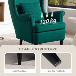 HOMCOM Wingback Chair, Modern Accent Chair for Living Room Bedroom in Dark Green - Size: Armchair - thumbnail 6