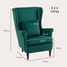HOMCOM Wingback Chair, Modern Accent Chair for Living Room Bedroom in Dark Green - Size: Armchair - thumbnail 3