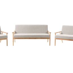 Wyld and Coco 3-Piece Sofa Set - Grey Fabric Light Brown Wood Arms - thumbnail 2