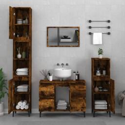 Berkfield Home Modern 3 Piece Bathroom Furniture Set Smoked Oak Engineered Wood in Brown - thumbnail 2