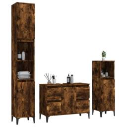 Berkfield Home Modern 3 Piece Bathroom Furniture Set Smoked Oak Engineered Wood in Brown - thumbnail 1