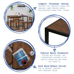 Harbour Housewares 2-Seater Breakfast Bar Set - Metal MDF Space Saving Compact Dinner Set in Brown - thumbnail 2