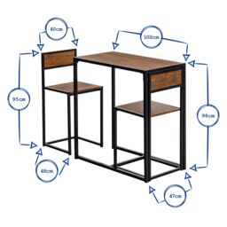 Harbour Housewares 2-Seater Breakfast Bar Set - Metal MDF Space Saving Compact Dinner Set in Brown - thumbnail 3