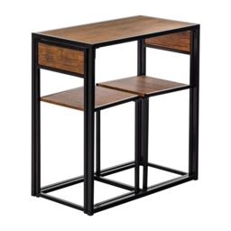 Harbour Housewares 2-Seater Breakfast Bar Set - Metal MDF Space Saving Compact Dinner Set in Brown - thumbnail 4