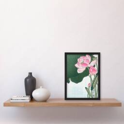 Artery8 Ohara Koson Framed Wall Art Print Blooming Lotus Flowers in Green - Size: A4 - thumbnail 2