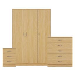 Home Discount Riano 3Pc Bedroom Set - 3 Drawer Bedside, 5 Drawer Chest & Wardrobe in Brown - thumbnail 8