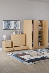 Home Discount Riano 3Pc Bedroom Set - 3 Drawer Bedside, 5 Drawer Chest & Wardrobe in Brown - thumbnail 2