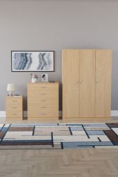 Home Discount Riano 3Pc Bedroom Set - 3 Drawer Bedside, 5 Drawer Chest & Wardrobe in Brown - thumbnail 4