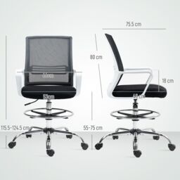 HOMCOM Draughtsman Chair, Mesh Ergonomic Drafting Chair, Black - thumbnail 3