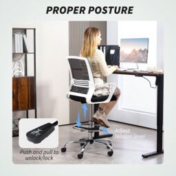 HOMCOM Draughtsman Chair, Mesh Ergonomic Drafting Chair, Black - thumbnail 5