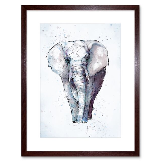 "Artery8 Wall Art Print African Elephant Watercolour Artwork Framed 9X7 Inch in Brown - Size: W7"" x H9""" - image 1
