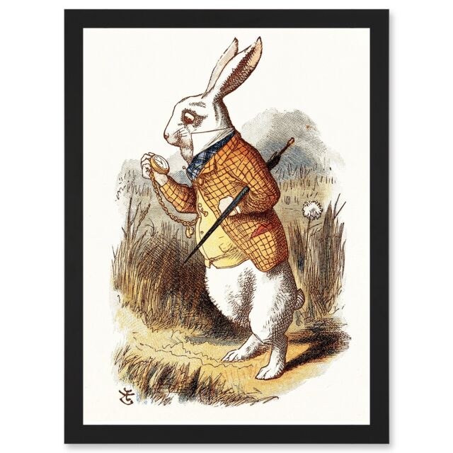 Artery8 Painting Carrol Alice Wonderland Tenniel White Rabbit Artwork Framed Wall Art Print A4 in Black - image 1