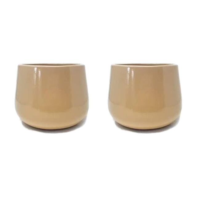 Verano Spanish Ceramics Epoxi Cylinder Beige Semi Gloss Indoor Plant Pot Set of 2 x 20.5cm - Size: 2 x 20.5 cm - image 1