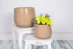 Verano Spanish Ceramics Epoxi Cylinder Beige Semi Gloss Indoor Plant Pot Set of 2 x 20.5cm - Size: 2 x 20.5 cm - thumbnail 2