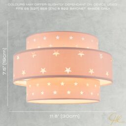 Happy Homewares Triple Tier Cotton Fabric Childrens Pendant Shade with Stars Decor in Pink - thumbnail 6