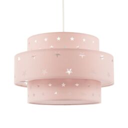 Happy Homewares Triple Tier Cotton Fabric Childrens Pendant Shade with Stars Decor in Pink - thumbnail 2