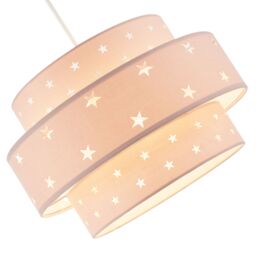 Happy Homewares Triple Tier Cotton Fabric Childrens Pendant Shade with Stars Decor in Pink - thumbnail 3