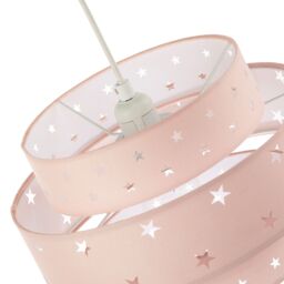 Happy Homewares Triple Tier Cotton Fabric Childrens Pendant Shade with Stars Decor in Pink - thumbnail 4