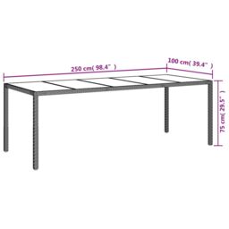 Berkfield Home Garden Table Grey 250x100x75 cm Tempered Glass & Poly Rattan - Size: 250 x 100 x 75 cm - thumbnail 6