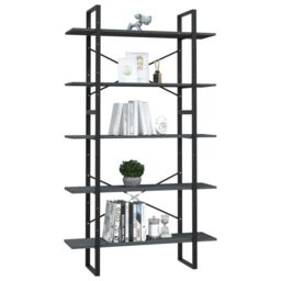 Berkfield Home 5-Tier Book Cabinet Grey 100x30x175 cm Pinewood - Size: 100 x 30 x 175 cm - thumbnail 3
