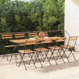 Berkfield Home Beautiful Folding Bistro Chairs 8 pcs Solid Wood Teak & Steel in Brown - thumbnail 2