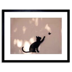 "Artery8 Wall Art Print Photo Cat Butterfly Silhouette Graffiti Artwork Framed 9X7 Inch in Black - Size: W7"" x H9""" - thumbnail 1