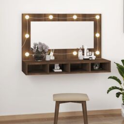Berkfield Home Mirror Cabinet with LED Brown Oak 90x31.5x62 cm - thumbnail 1