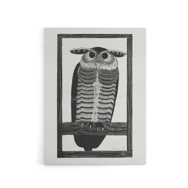 "Artery8 Stylised Horned Owl Samuel J De Mesquita Canvas Wall Art Print in White - Size: W12"" x H16""" - image 1