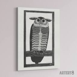 "Artery8 Stylised Horned Owl Samuel J De Mesquita Canvas Wall Art Print in White - Size: W12"" x H16""" - thumbnail 2