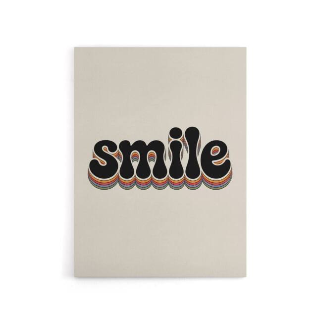 "Artery8 Smile Colourful Retro Rainbow Font Typography Canvas Wall Art Print in Beige - Size: W18"" x H24""" - image 1