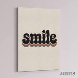 "Artery8 Smile Colourful Retro Rainbow Font Typography Canvas Wall Art Print in Beige - Size: W18"" x H24""" - thumbnail 2