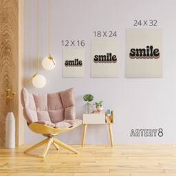 "Artery8 Smile Colourful Retro Rainbow Font Typography Canvas Wall Art Print in Beige - Size: W18"" x H24""" - thumbnail 4