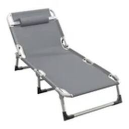 Havendro Garden Reclining Sun Lounger Folding Chair Beach Camping in Grey - thumbnail 1
