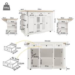 BTM Kitchen Island with Removable Partitions & Glass Cabinet in White - thumbnail 4