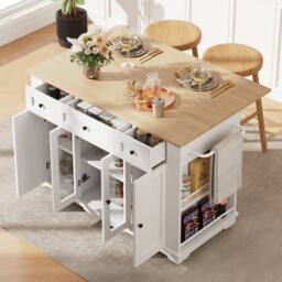 BTM Kitchen Island with Removable Partitions & Glass Cabinet in White - thumbnail 2