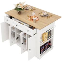 BTM Kitchen Island with Removable Partitions & Glass Cabinet in White - thumbnail 5