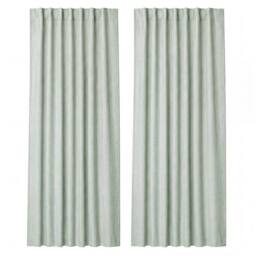 VOGREX Green Linen Look Thermal Blackout Curtains 52x84in Pair - thumbnail 1