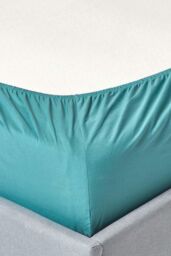 Homescapes Egyptian Cotton Fitted Sheet 12 inch 200 Thread Count in Teal - Size: Single Fitted - thumbnail 2