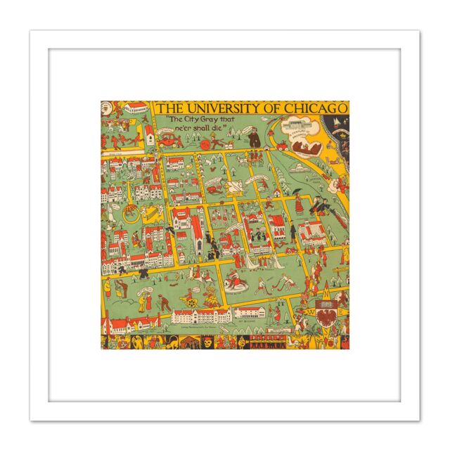Artery8 Map Fisher 1932 University Chicago Alumnae 8X8 Inch Square Wooden Framed Wall Art Print Picture with Mount in White - image 1