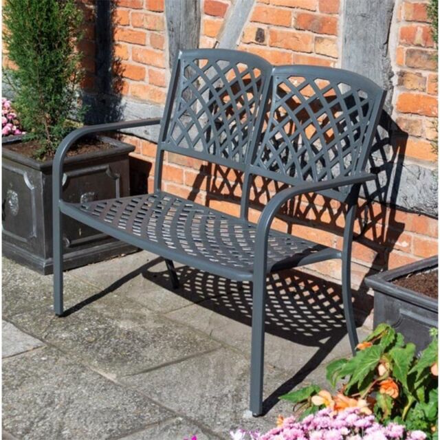 Cheshire 2 Seater Gunmetal Grey Vienna Aluminium Garden Bench in Dark Grey - image 1