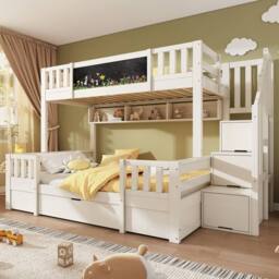 Matteo Kids Bunk Bed with Staircase, Drawers & Chalkboard - White - Size: Double - thumbnail 9