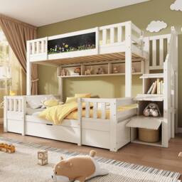 Matteo Kids Bunk Bed with Staircase, Drawers & Chalkboard - White - Size: Double - thumbnail 8