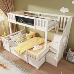 Matteo Kids Bunk Bed with Staircase, Drawers & Chalkboard - White - Size: Double - thumbnail 7