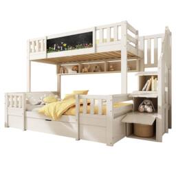 Matteo Kids Bunk Bed with Staircase, Drawers & Chalkboard - White - Size: Double - thumbnail 5