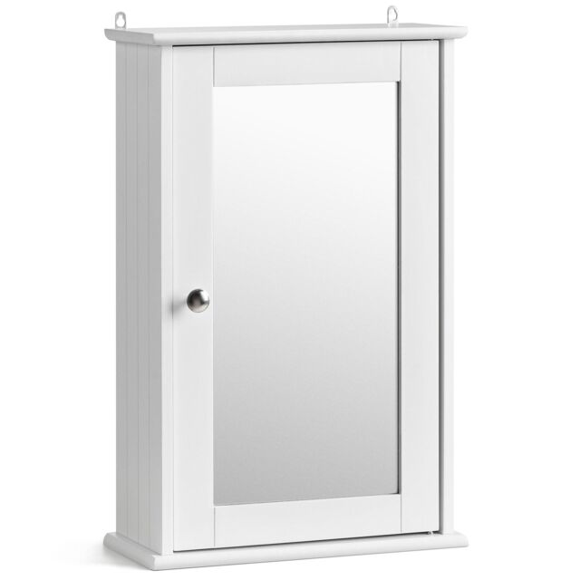 Christow Bathroom Mirror Cabinet White Wooden Single Door Wall Mounted Unit - image 1