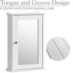 Christow Bathroom Mirror Cabinet White Wooden Single Door Wall Mounted Unit - thumbnail 4